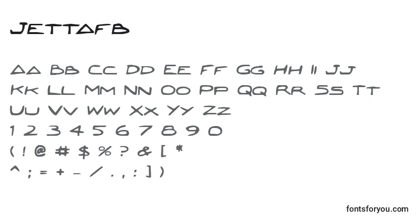 Schriftart Jettafb – Alphabet, Zahlen, spezielle Symbole