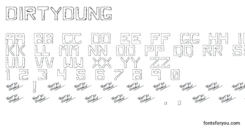DirtyDung-fontti – aakkoset, numerot, erikoismerkit