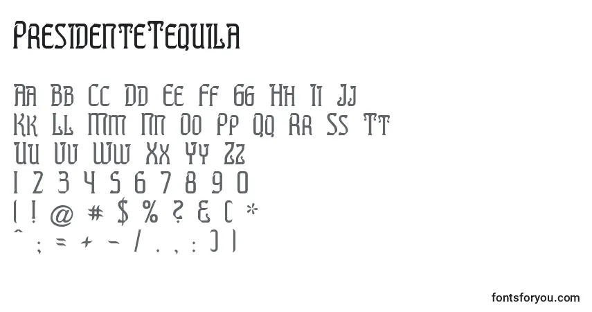 Fuente PresidenteTequila - alfabeto, números, caracteres especiales