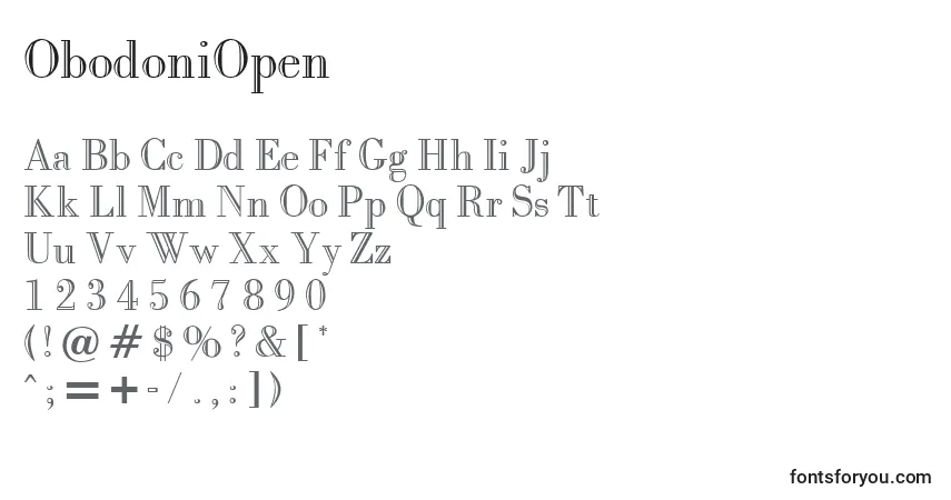 A fonte ObodoniOpen – alfabeto, números, caracteres especiais
