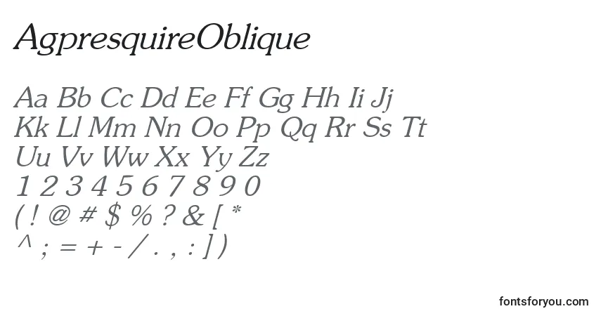 Fuente AgpresquireOblique - alfabeto, números, caracteres especiales