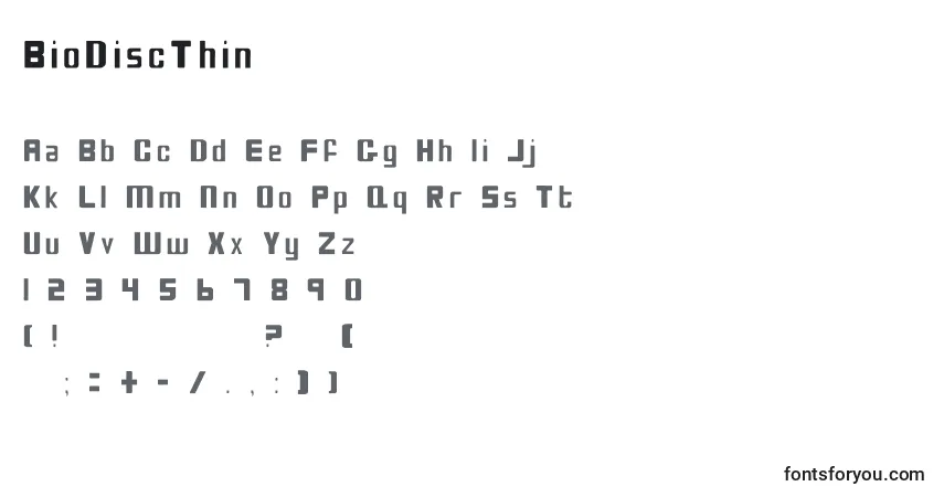 A fonte BioDiscThin – alfabeto, números, caracteres especiais
