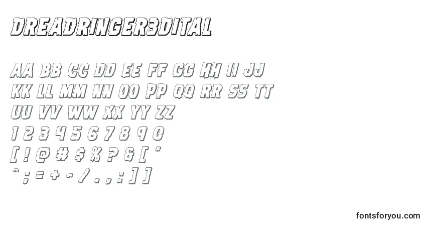 A fonte Dreadringer3Dital – alfabeto, números, caracteres especiais