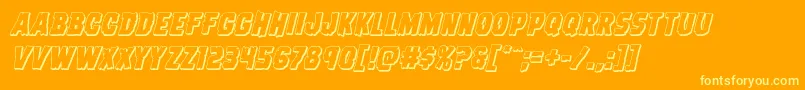 Dreadringer3Dital-Schriftart – Gelbe Schriften auf orangefarbenem Hintergrund