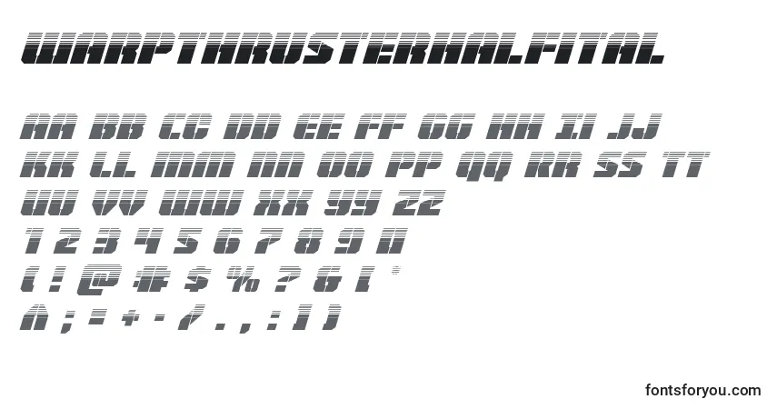 Czcionka Warpthrusterhalfital – alfabet, cyfry, specjalne znaki