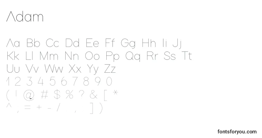 Czcionka Adam – alfabet, cyfry, specjalne znaki