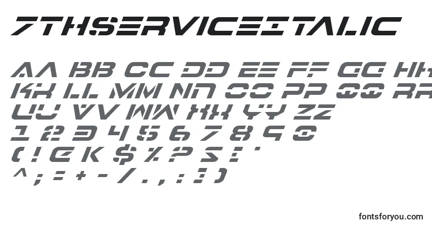 Шрифт 7thServiceItalic – алфавит, цифры, специальные символы
