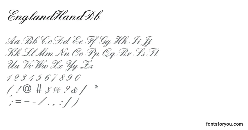 Шрифт EnglandHandDb – алфавит, цифры, специальные символы
