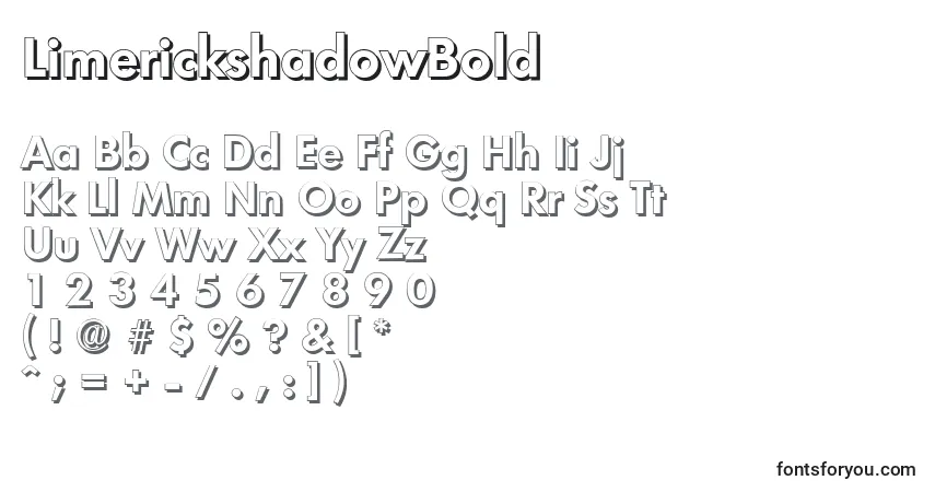 Czcionka LimerickshadowBold – alfabet, cyfry, specjalne znaki