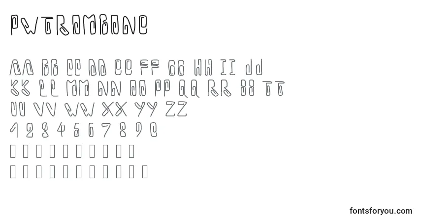 A fonte Pwtrombone – alfabeto, números, caracteres especiais