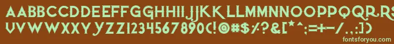 フォントQuietthiefoutlinedtight – 緑色の文字が茶色の背景にあります。