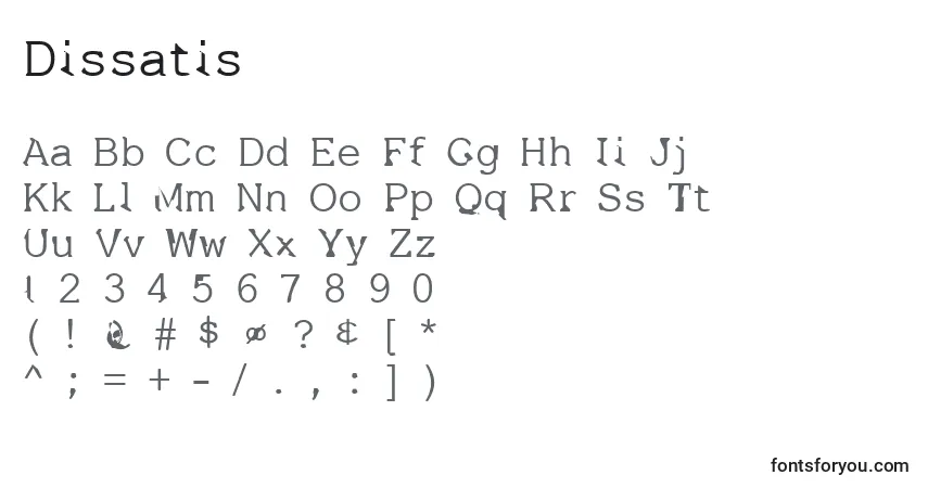 Czcionka Dissatis – alfabet, cyfry, specjalne znaki
