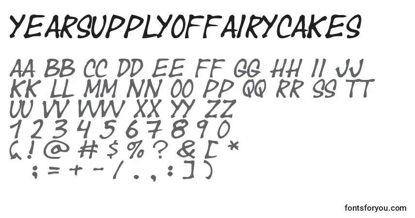 Czcionka Yearsupplyoffairycakes – alfabet, cyfry, specjalne znaki