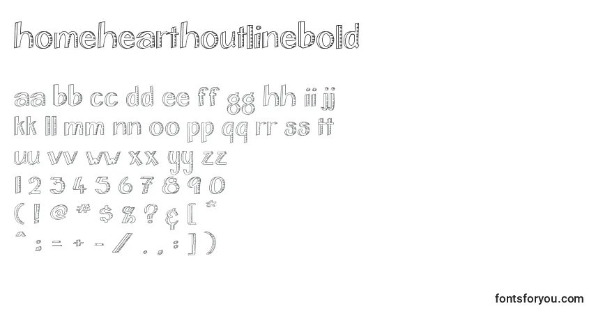 Шрифт HomehearthOutlinebold – алфавит, цифры, специальные символы