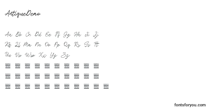 Schriftart AntiqueDemo – Alphabet, Zahlen, spezielle Symbole