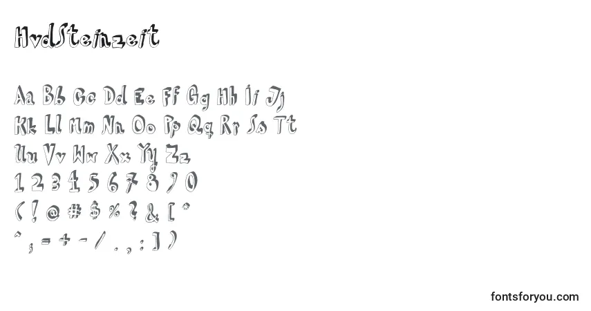 Schriftart HvdSteinzeit (42000) – Alphabet, Zahlen, spezielle Symbole