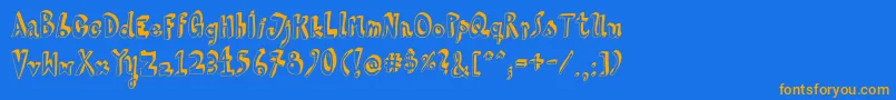 フォントHvdSteinzeit – オレンジ色の文字が青い背景にあります。