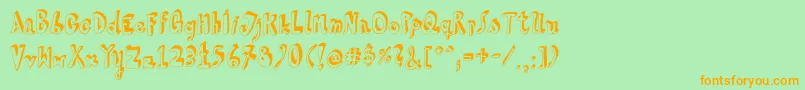 フォントHvdSteinzeit – オレンジの文字が緑の背景にあります。