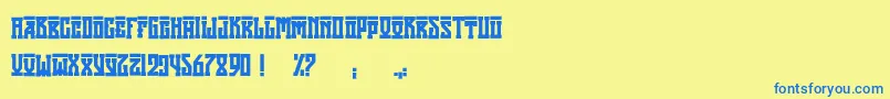 フォントAttilaRegular – 青い文字が黄色の背景にあります。