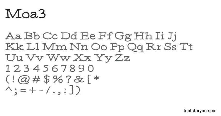 Czcionka Moa3 – alfabet, cyfry, specjalne znaki