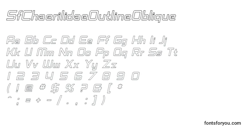 A fonte SfChaerilidaeOutlineOblique – alfabeto, números, caracteres especiais