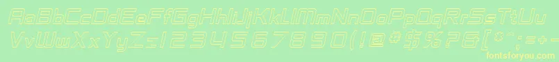 SfChaerilidaeOutlineOblique-fontti – keltaiset fontit vihreällä taustalla