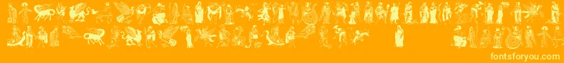 Greekmythes-Schriftart – Gelbe Schriften auf orangefarbenem Hintergrund