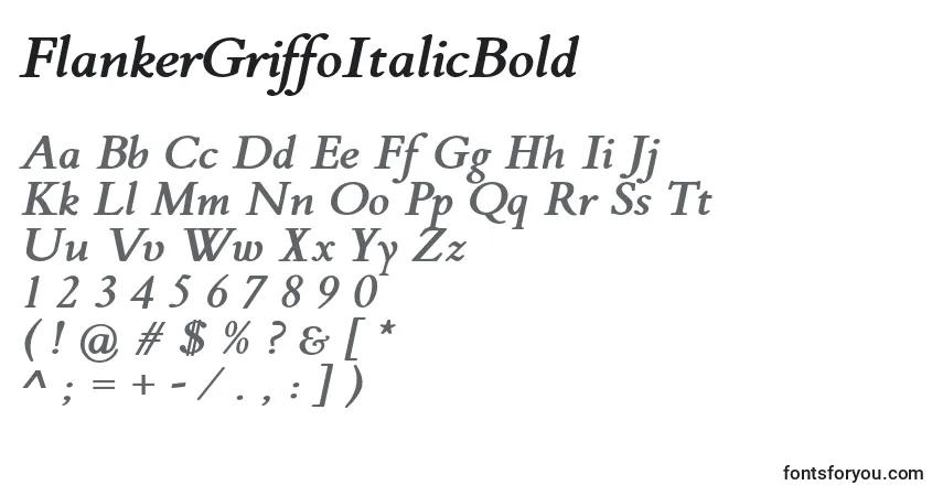 Czcionka FlankerGriffoItalicBold – alfabet, cyfry, specjalne znaki