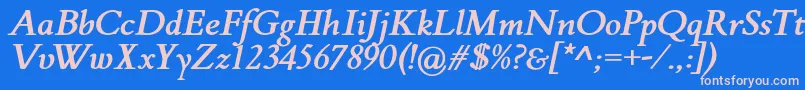 FlankerGriffoItalicBold-fontti – vaaleanpunaiset fontit sinisellä taustalla