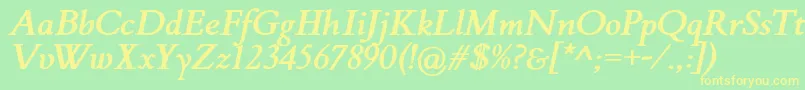 FlankerGriffoItalicBold-fontti – keltaiset fontit vihreällä taustalla