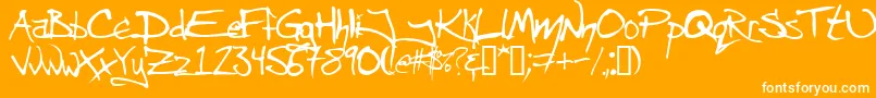 AngryblueControlled-Schriftart – Weiße Schriften auf orangefarbenem Hintergrund