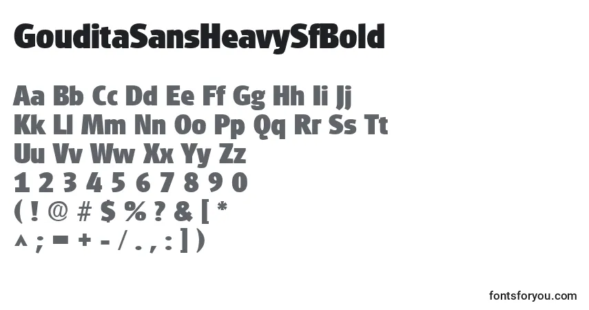 Czcionka GouditaSansHeavySfBold – alfabet, cyfry, specjalne znaki