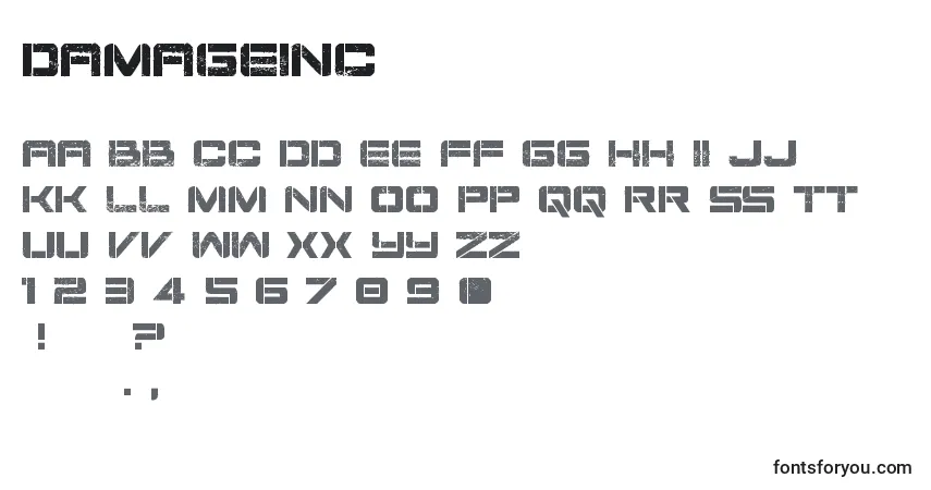 DamageInc-fontti – aakkoset, numerot, erikoismerkit