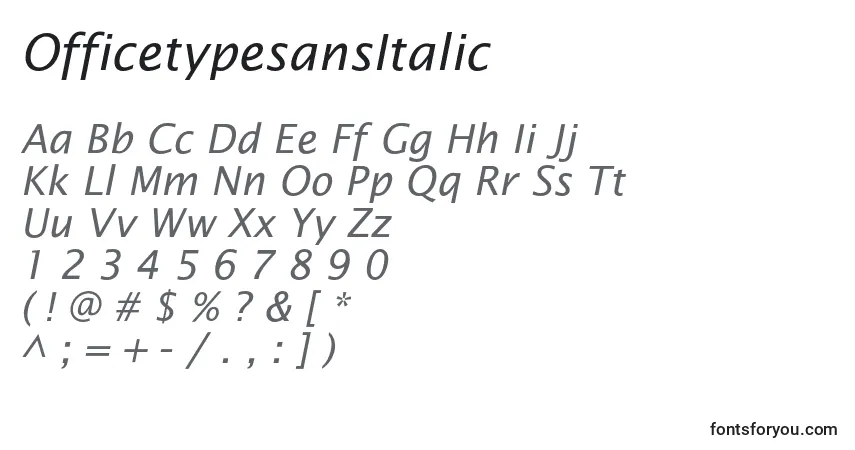 A fonte OfficetypesansItalic – alfabeto, números, caracteres especiais