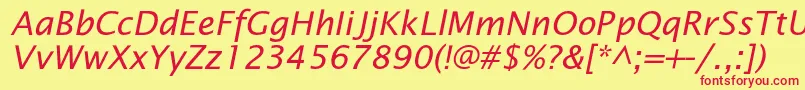 Fonte OfficetypesansItalic – fontes vermelhas em um fundo amarelo