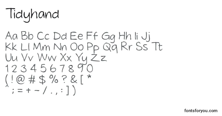 Czcionka Tidyhand – alfabet, cyfry, specjalne znaki