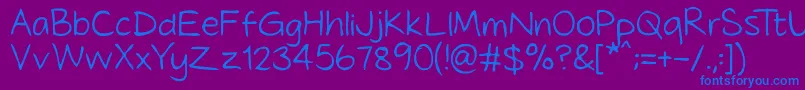 フォントTidyhand – 紫色の背景に青い文字