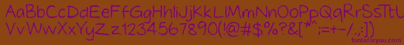Czcionka Tidyhand – fioletowe czcionki na brązowym tle