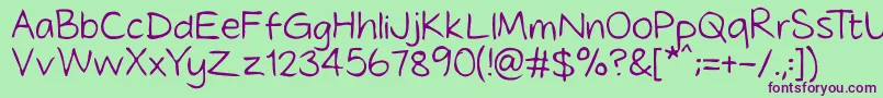 Шрифт Tidyhand – фиолетовые шрифты на зелёном фоне