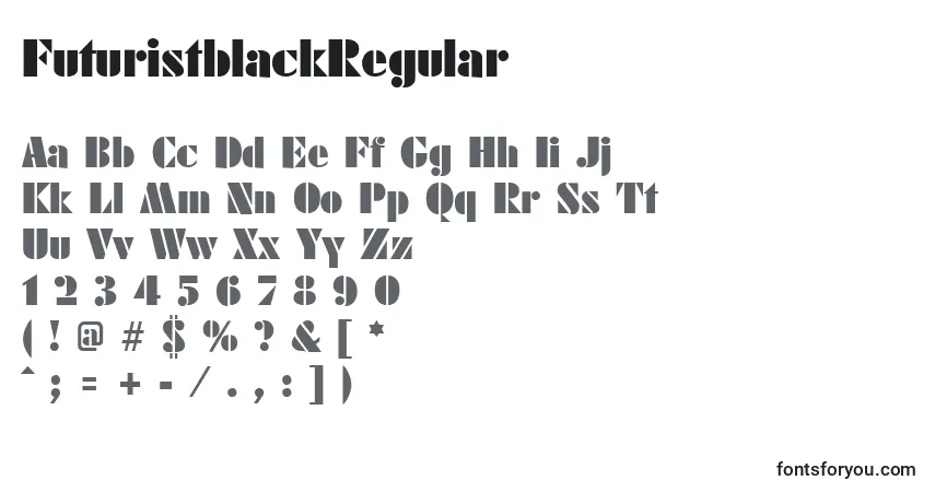 FuturistblackRegular-fontti – aakkoset, numerot, erikoismerkit