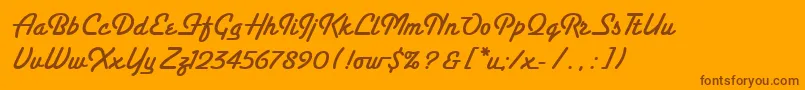Saiba mais sobre a fonte SantaFeLetPlain.1.0 Fonte SantaFeLetPlain.1.0 – fontes marrons em um fundo laranja