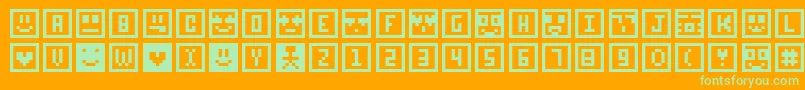 Sqcon-Schriftart – Grüne Schriften auf orangefarbenem Hintergrund