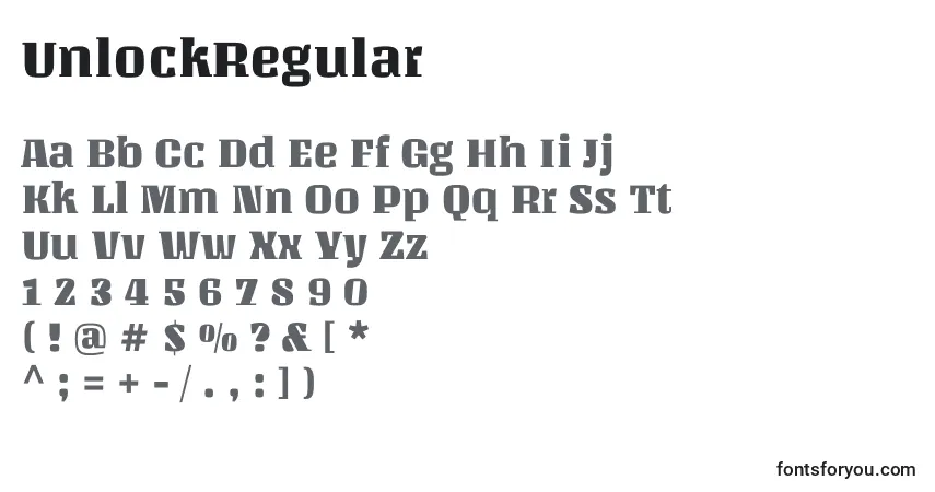 Schriftart UnlockRegular – Alphabet, Zahlen, spezielle Symbole