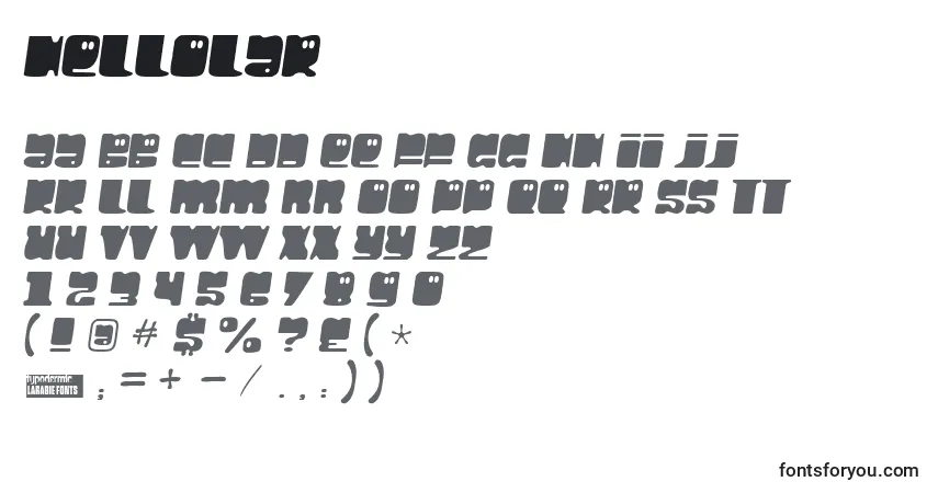 Czcionka Hellolar – alfabet, cyfry, specjalne znaki