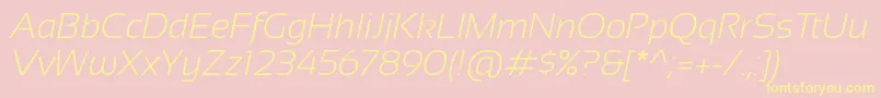 Fonte SansationLightItalic – fontes amarelas em um fundo rosa