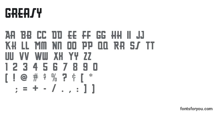 A fonte Greasy – alfabeto, números, caracteres especiais