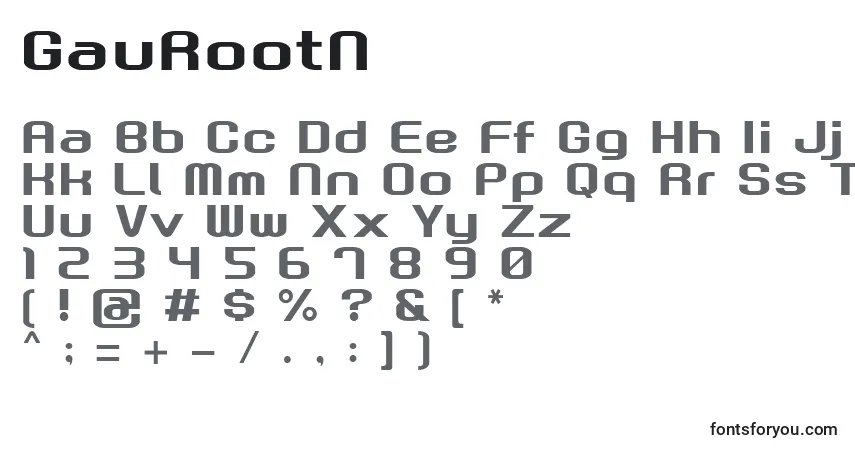 A fonte GauRootN – alfabeto, números, caracteres especiais