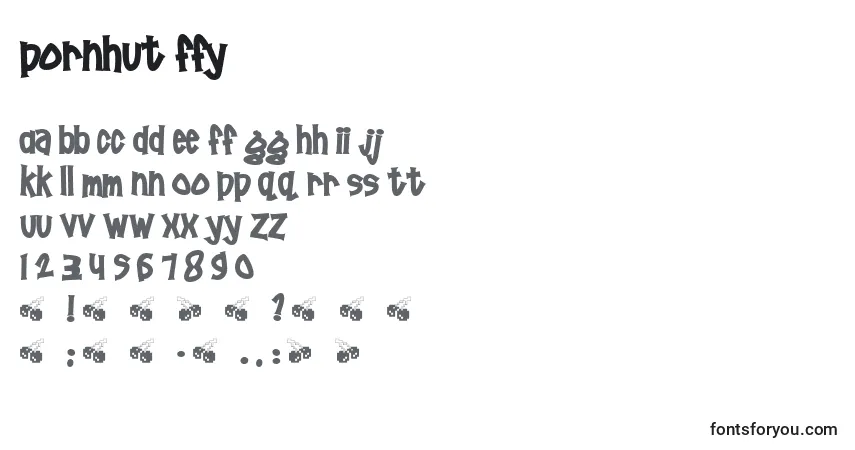 Fuente Pornhut ffy - alfabeto, números, caracteres especiales