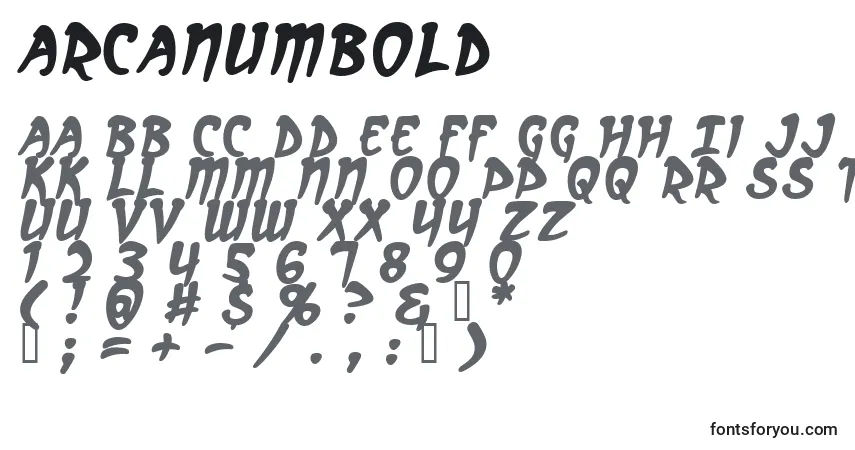 Schriftart ArcanumBold – Alphabet, Zahlen, spezielle Symbole