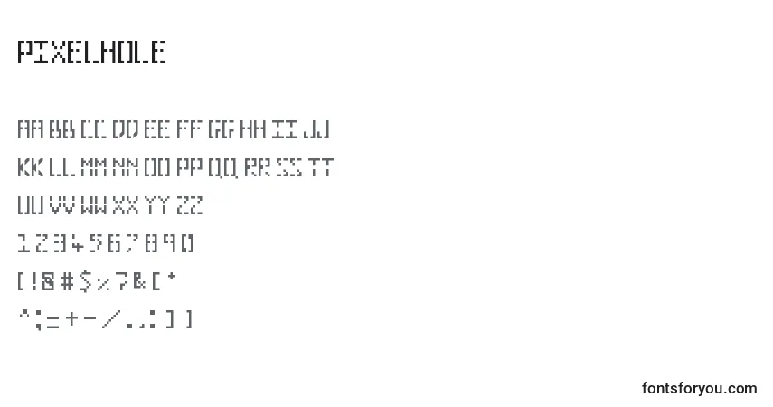 A fonte Pixelhole – alfabeto, números, caracteres especiais